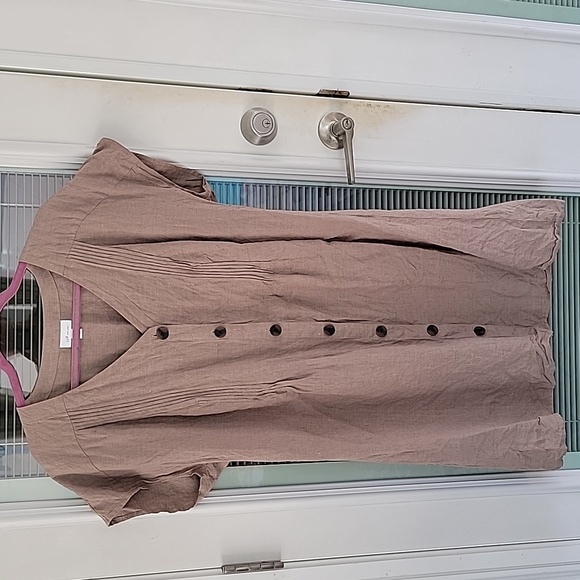 J Jill Love Linen Button Front Pintuck Tan Dress/Tunic Sz XL Petite - Picture 4 of 9